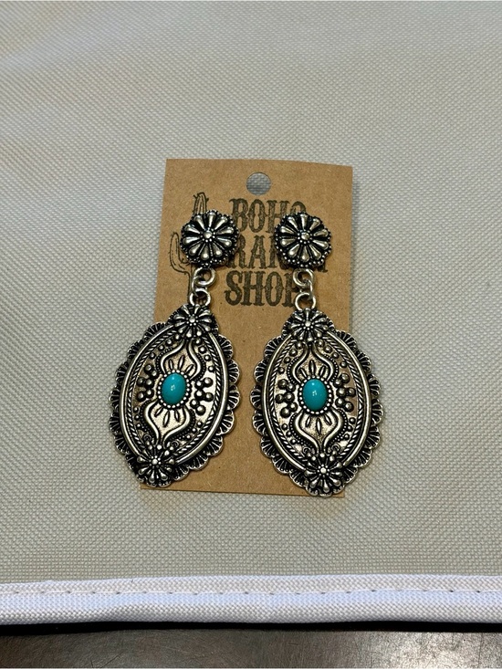 Jewelry - NWT Western Silver-Tone Drop Earrings with Turquoise Accent